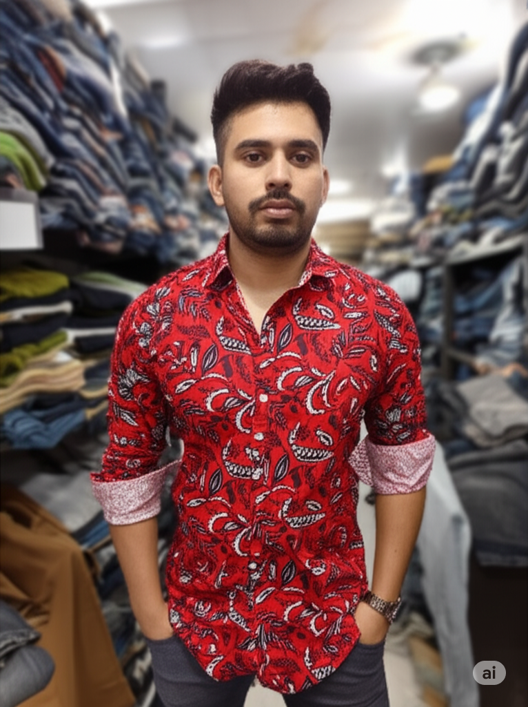 Stylish Red Floral Printed Men's Casual Shirt - | Trendy Long Sleeve Shirt