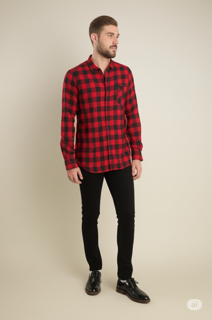 Red and Black Checkered Casual Shirt for Men – Full Sleeve, Slim Fit