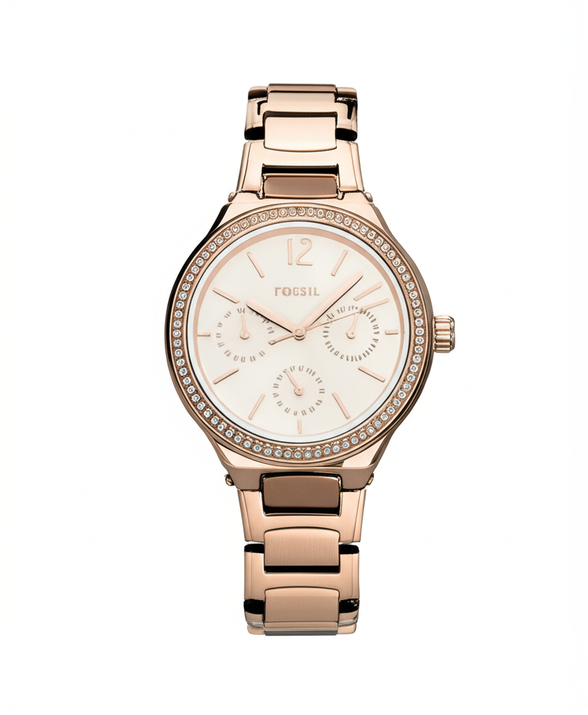 Fossil Women's Rose Gold Watch with Crystal Bezel | Multifunction Dial
