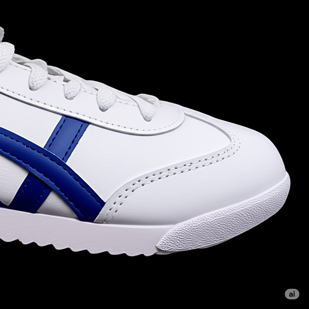 Men's White Casual Sneakers with Blue and Red Stripes