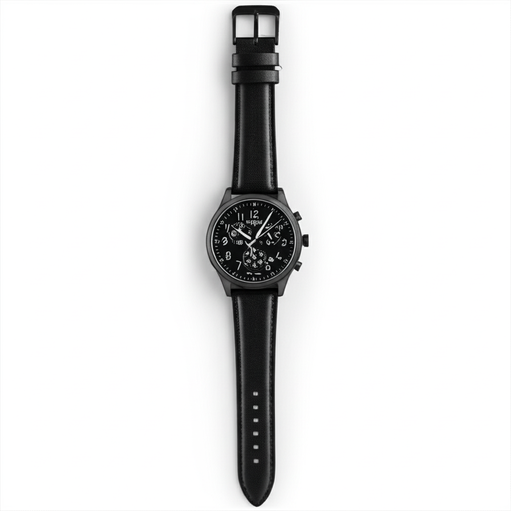 Men's Chronograph Watch with Black Dial & Leather Strap"