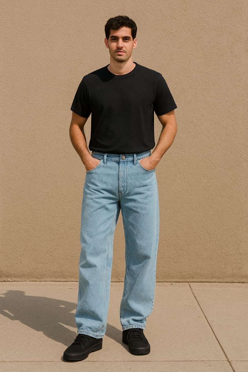 Stylish Light Blue Baggy Fit Jeans for Men – Vintage Washed Denim, Casual Streetwear