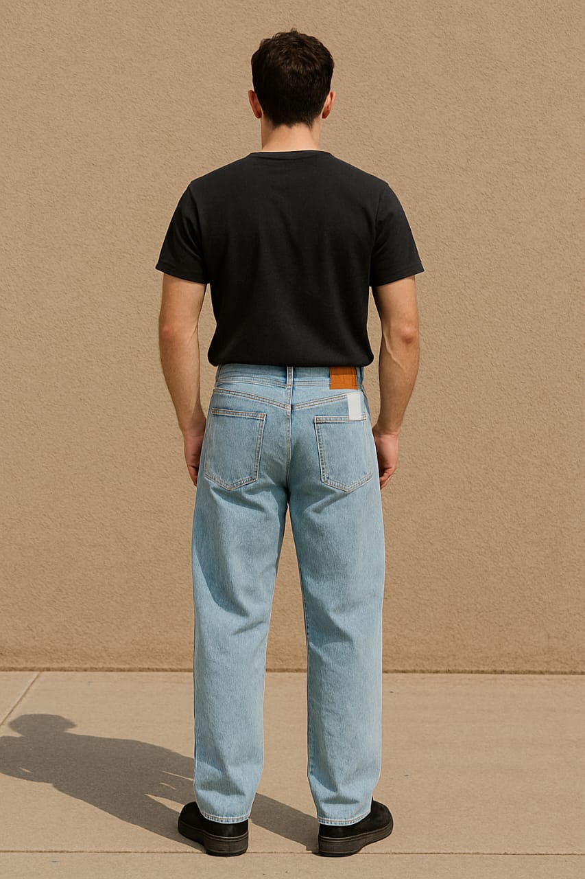 Stylish Light Blue Baggy Fit Jeans for Men – Vintage Washed Denim, Casual Streetwear