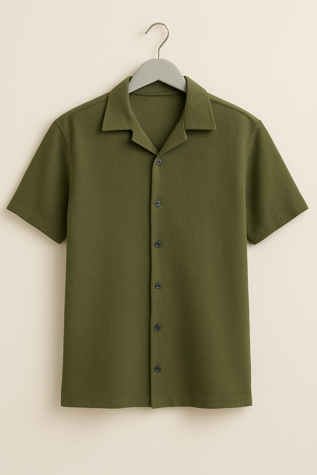 Men's Stylish Olive Green Cuban Collar Textured Shirt – Summer Casual Wear