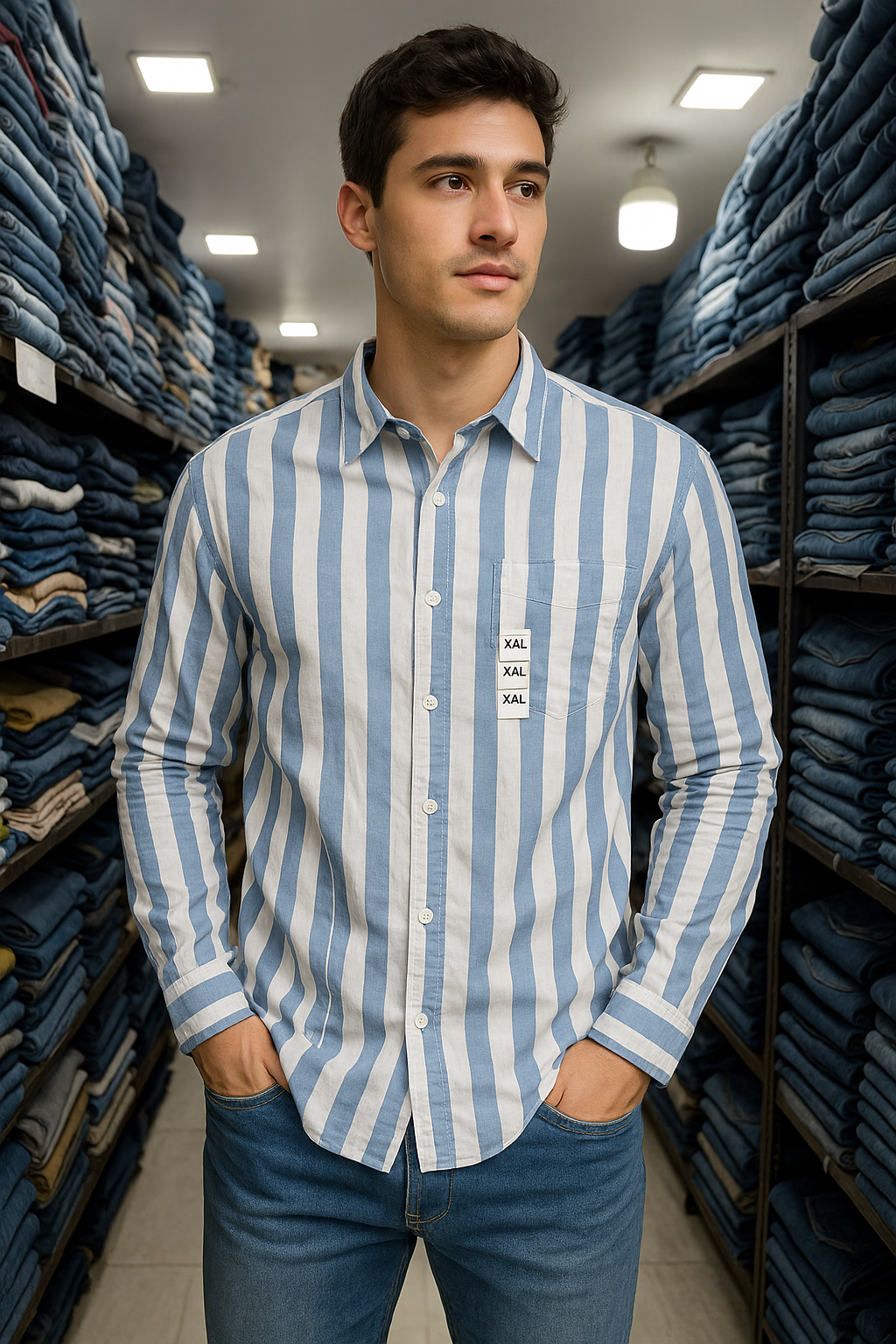 Men's Blue & White Vertical Striped Casual Shirt – 100% Cotton Long Sleeve | | Stylish Summer Wear