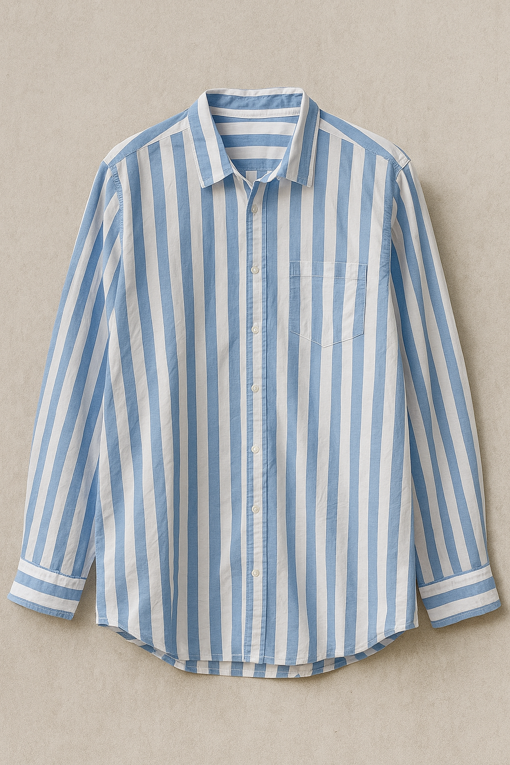 Men's Blue & White Vertical Striped Casual Shirt – 100% Cotton Long Sleeve | | Stylish Summer Wear