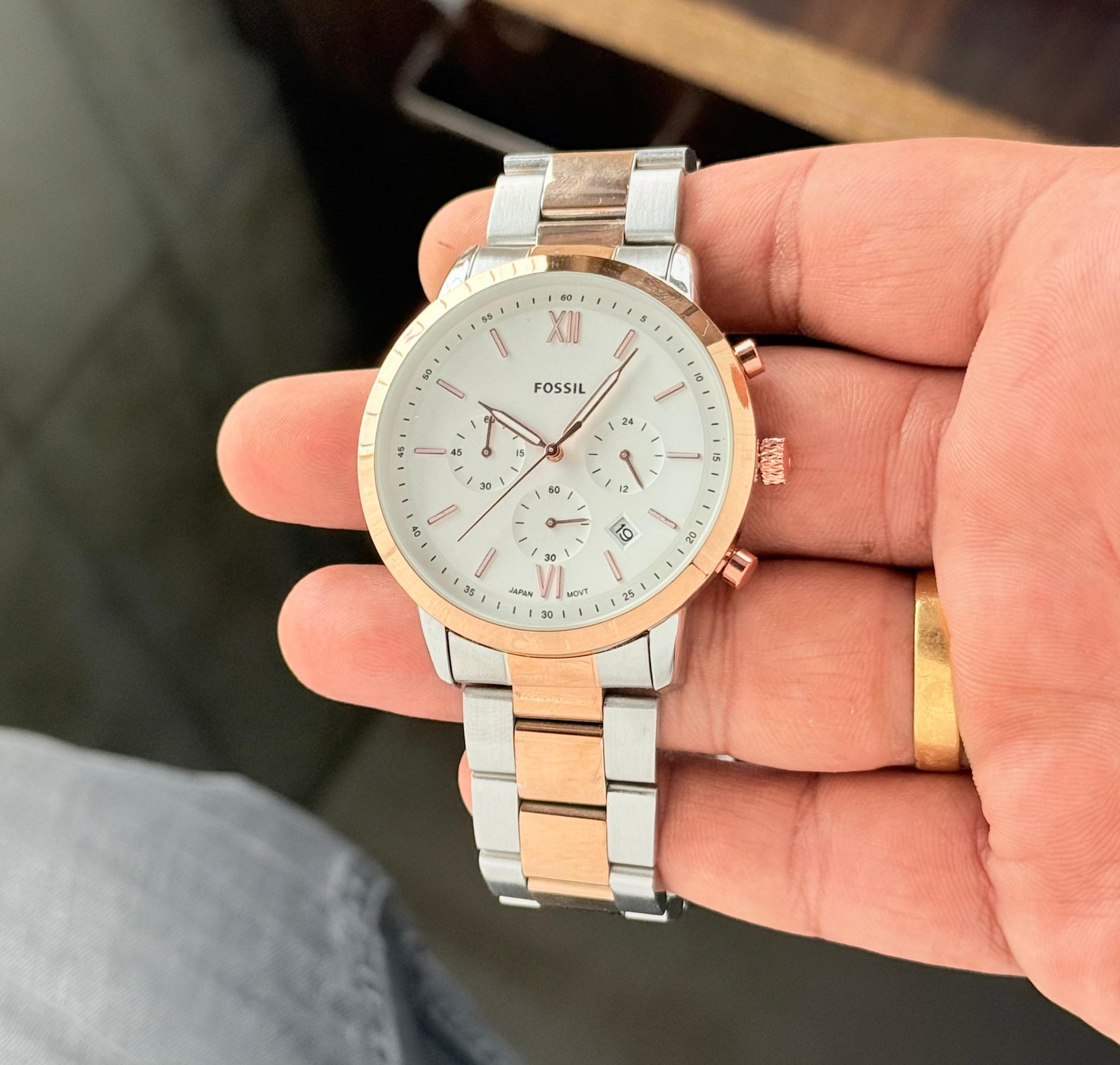 Fossil Men’s Chronograph Watch – Rose Gold & Silver Strap