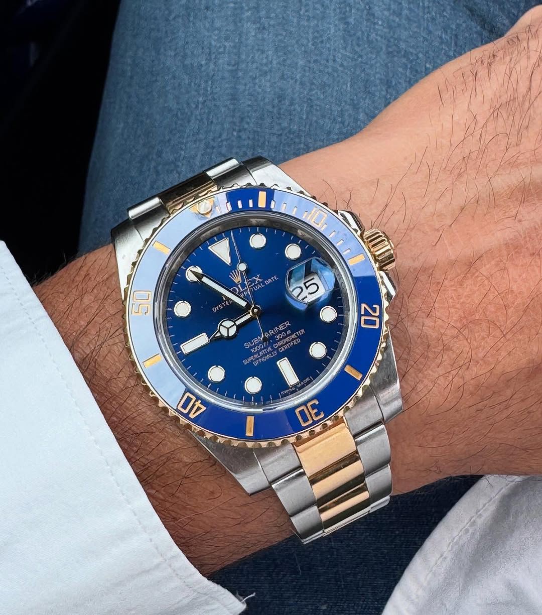 Blue Dial Sliver Gold Bracelet Wrist Watch