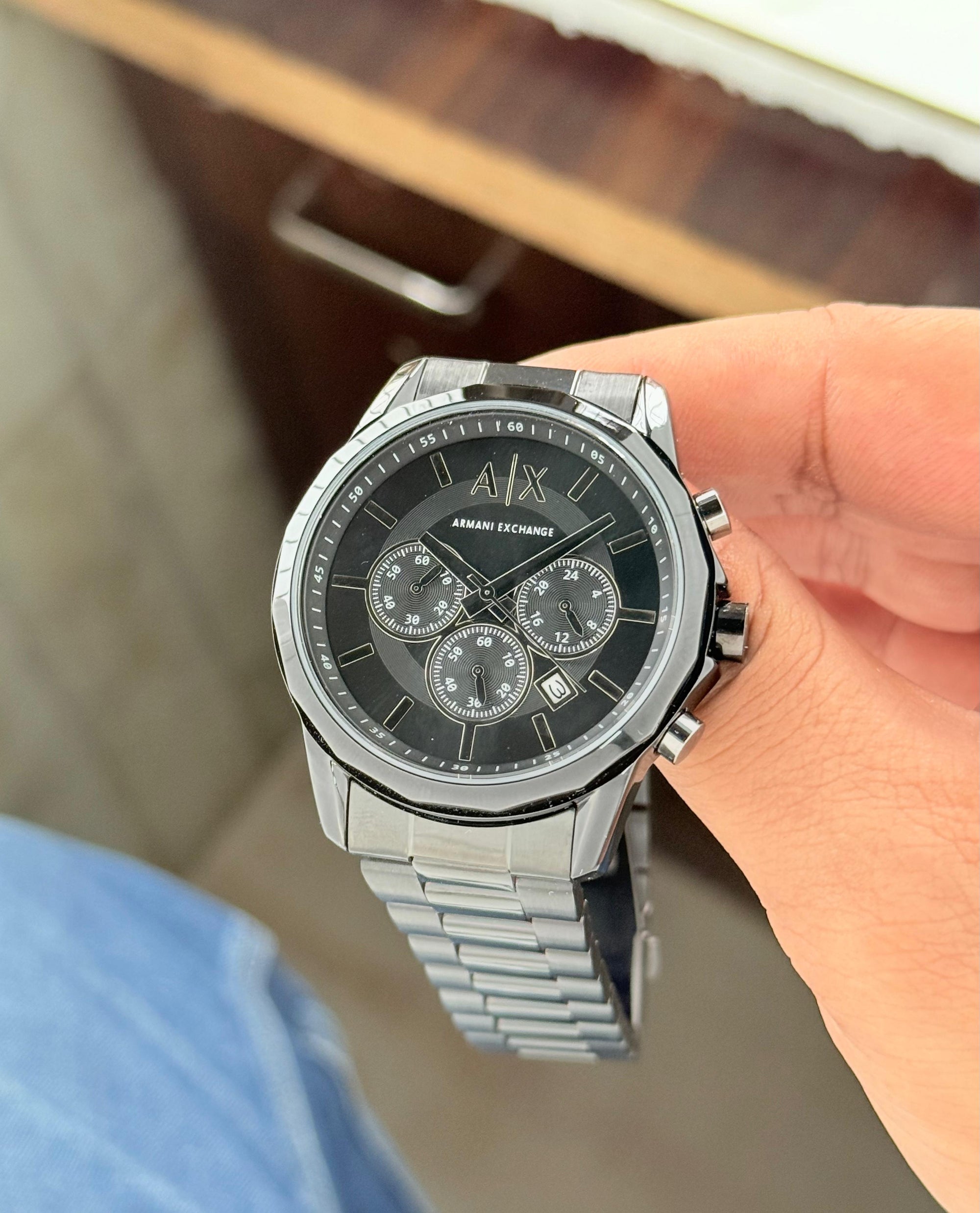 Armani Exchange AX Black Dial Chronograph Men's Watch | Stainless Steel Strap | Premium Luxury Watch for Men