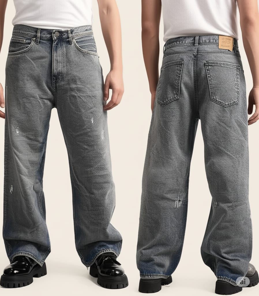 Baggy Fit Denim Jeans – Vintage Wash, Relaxed Straight Leg