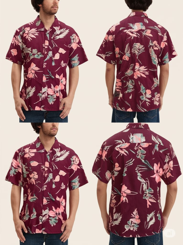 Men's Maroon Hawaiian Floral Print Short Sleeve Casual Shirt