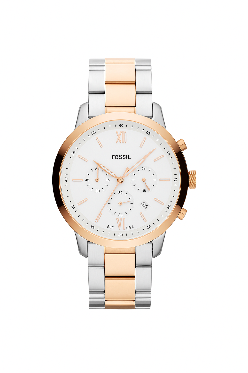 Fossil Men’s Chronograph Watch – Rose Gold & Silver Strap