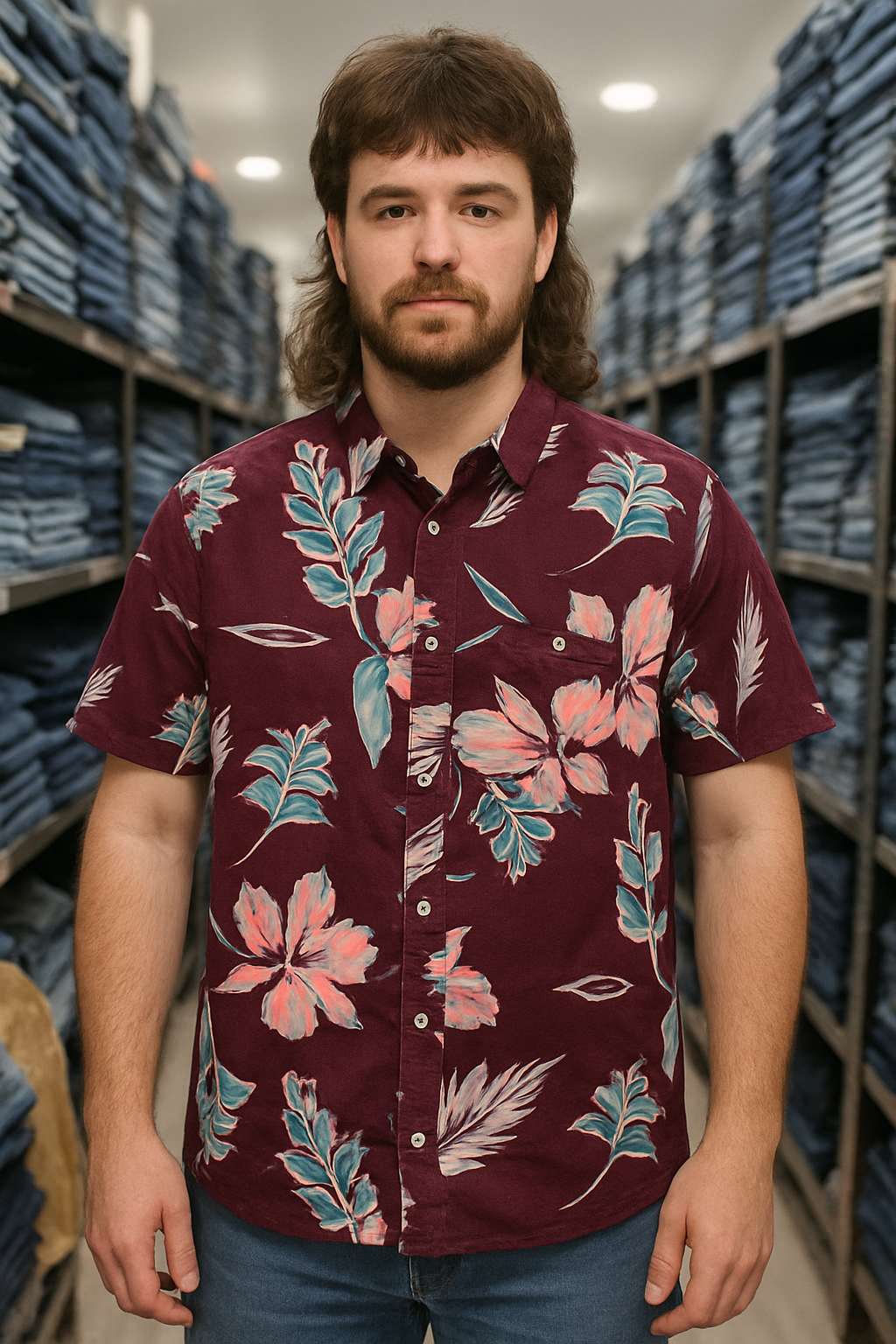 Men's Maroon Hawaiian Floral Print Short Sleeve Casual Shirt