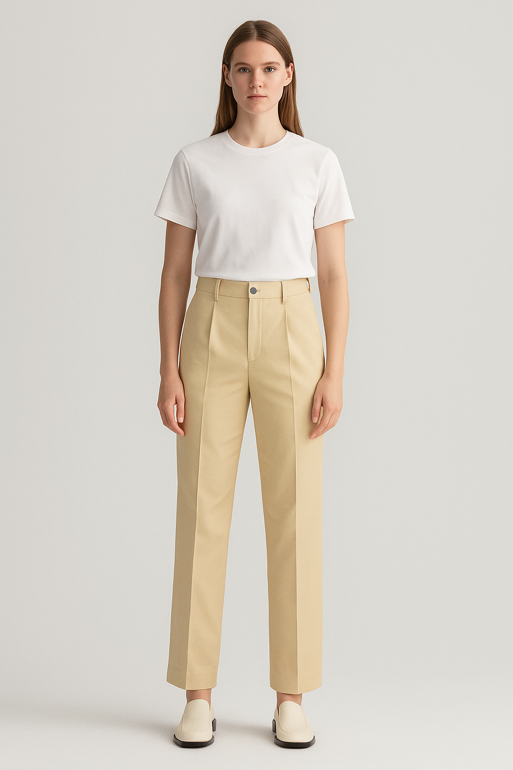 Stylish Cream Formal Pants for Women & Girls | High-Waist Trousers | Office & Casual Wear